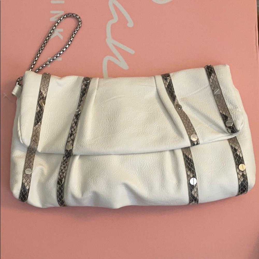 Jessica Simpson White & Snakeskin Clutch